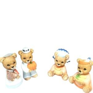 Homco Thanksgiving Home Decor Bears 5312 Figurines Set Of 4 Autumn Fall Harvest